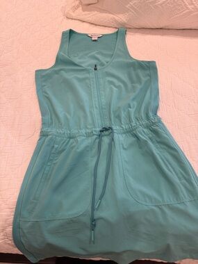 Athleta Aqua Zip-Front Drawstring Tank Dress